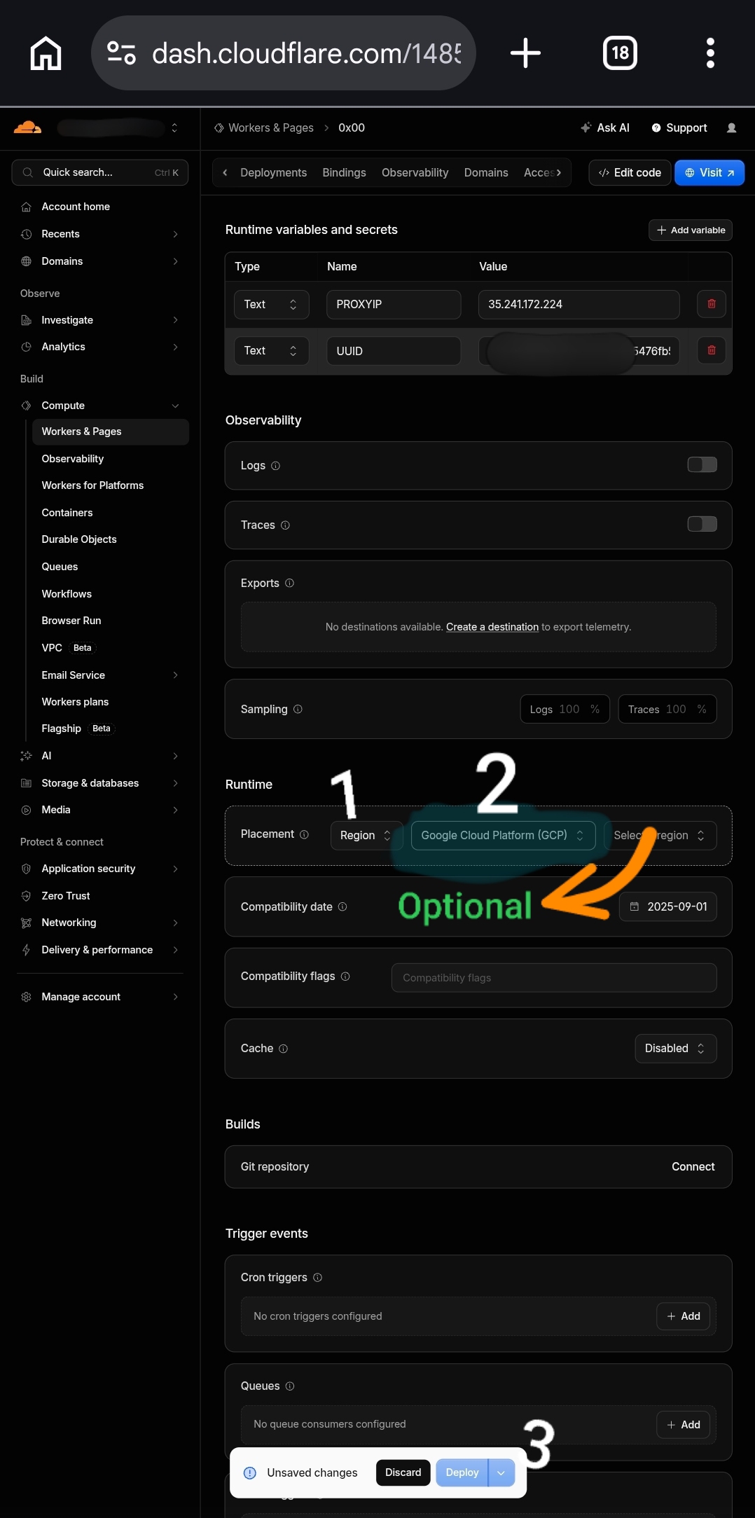 صفحه‌ی تنظیمات Runtime
