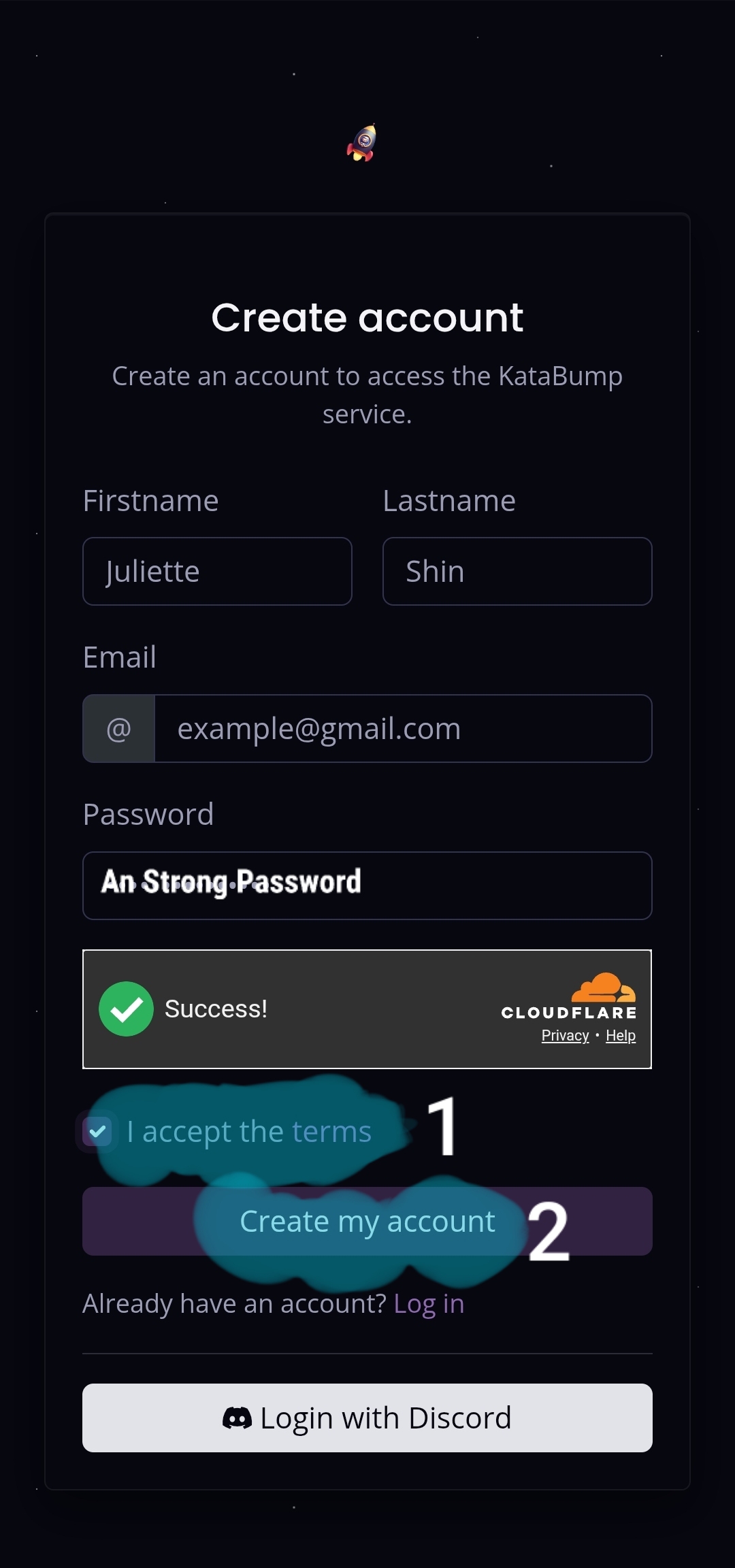 Sign Up - Completing information and logging in