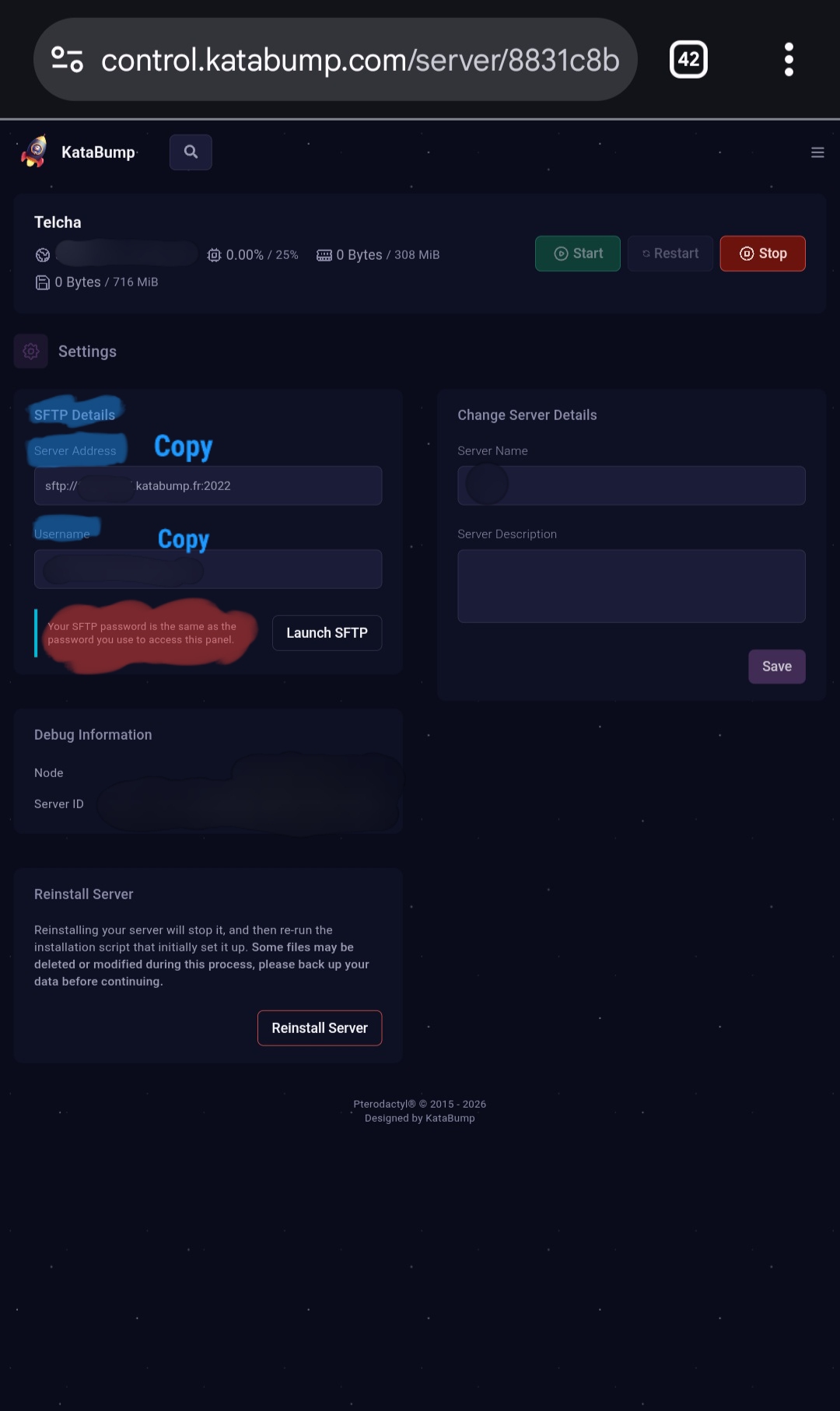 SFTP Details in Katabump