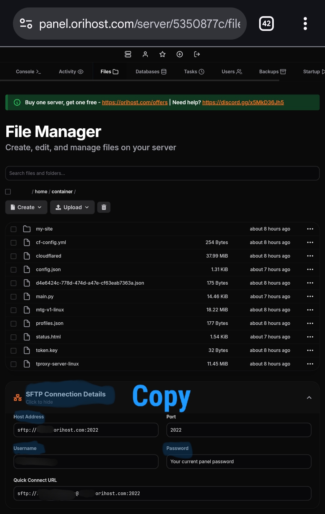 SFTP Details in orihost